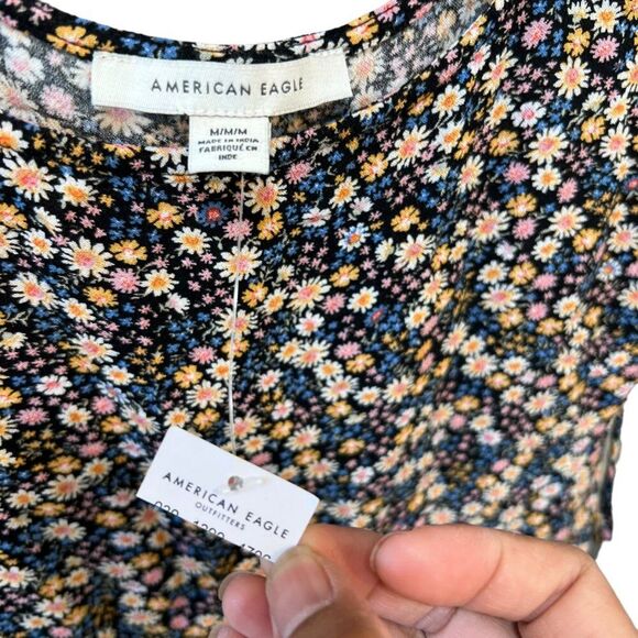 American Eagle Floral Tank Mini Dress Womens Sz. Medium Laced Sides Sundress NWT - Picture 3 of 13